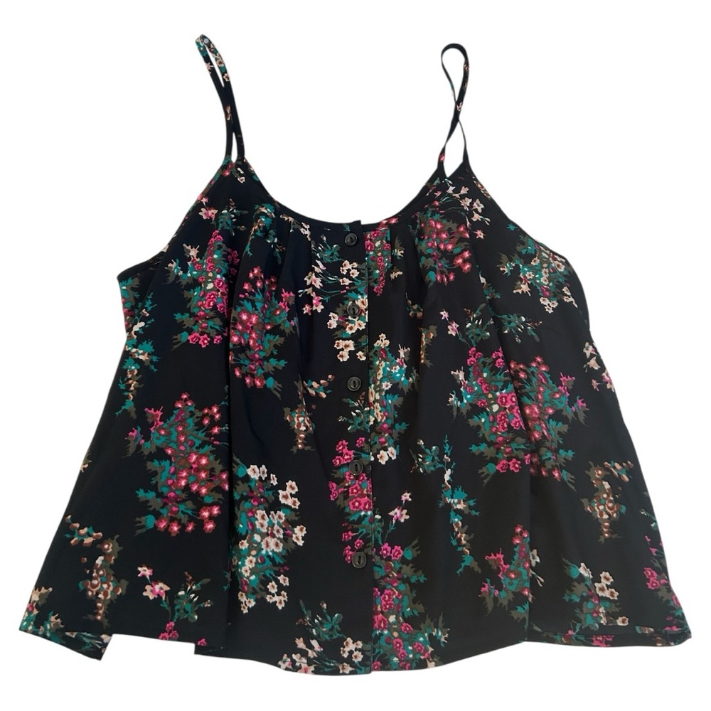 Abound black floral print camisole button down pink green teal white